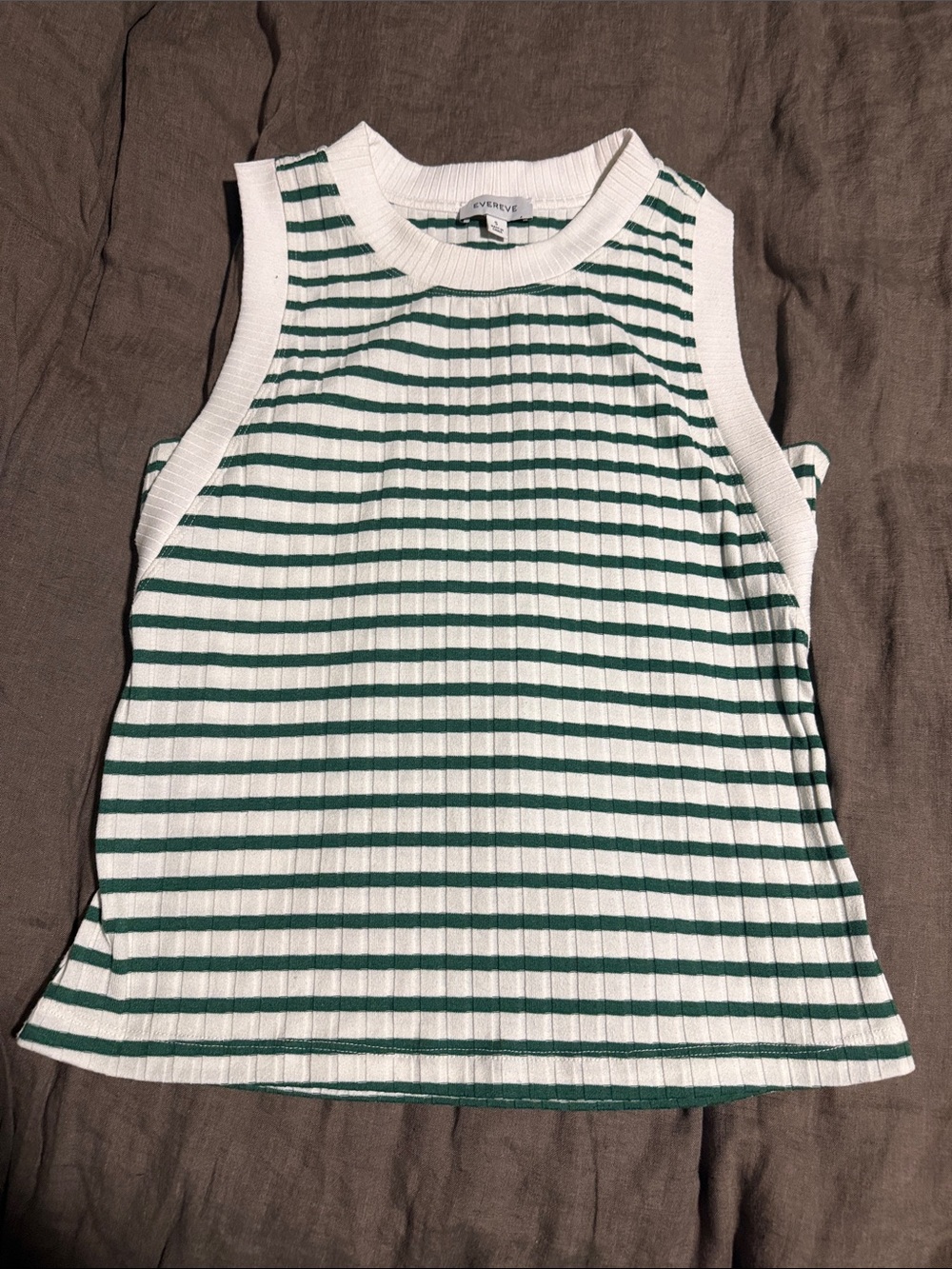 Evereve White & Green Striped Ribbed Tank Top
